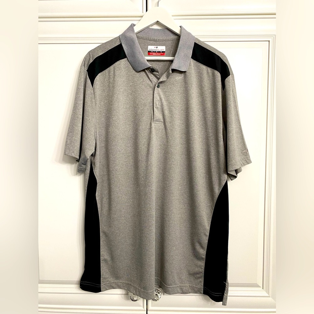 Grand Slam Men’s Size XL Short Sleeve Polo Shirt Grey w/ Black - Like New!